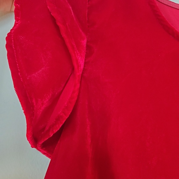 Zara, red velvet crop top with flutter sleeves - Picture 3 of 5